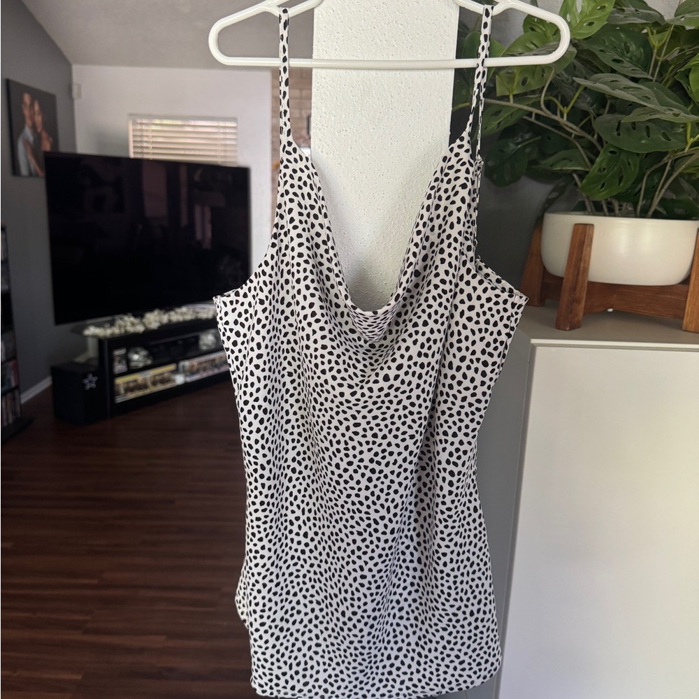 Fashion Nova Black and White Polka Dot Cowl Neck Camisole